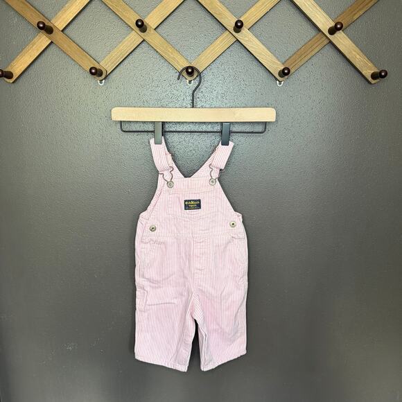 Vintage OshKosh B'gosh pink and white overalls size 6M - Picture 1 of 4